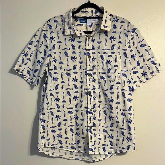Old Navy Everyday Shirt Casual Button Down Cotton Mediterranean Novelty Print - Picture 2 of 9